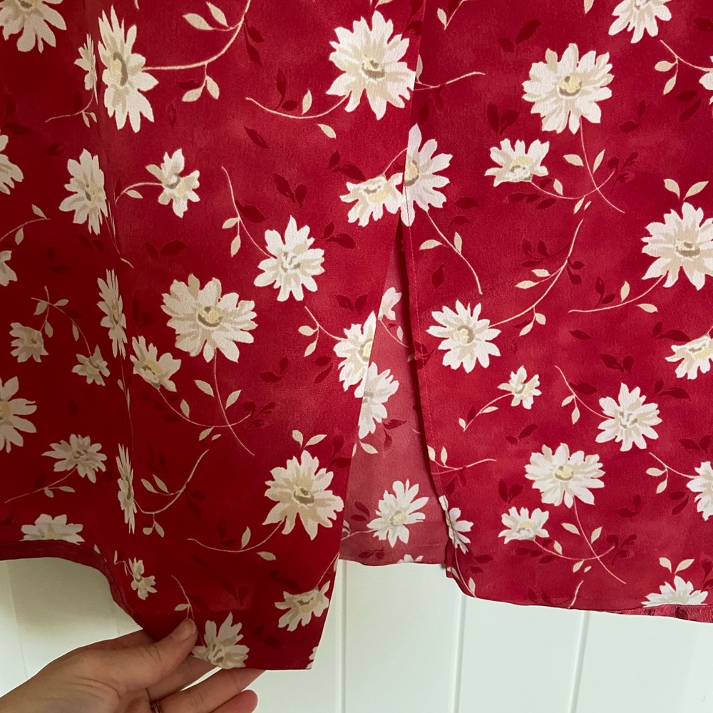 Vintage Christopher & Banks women’s red tan floral polyester zip maxi skirt 6 - Picture 5 of 8
